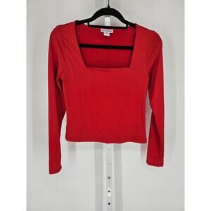 Vintage Y2K Love Streak Womens Sz L Long Sleeve Cropped Shirt RED Square Neck